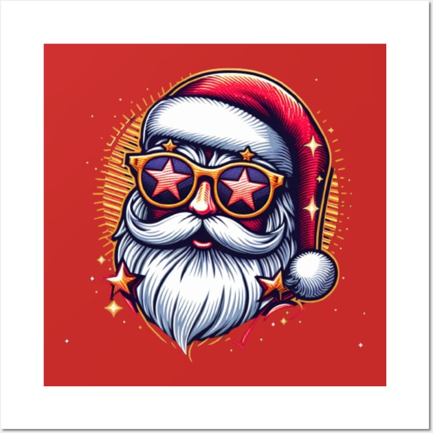 Christmas Santa Popstar embroidery style 17 Wall Art by fadinstitute